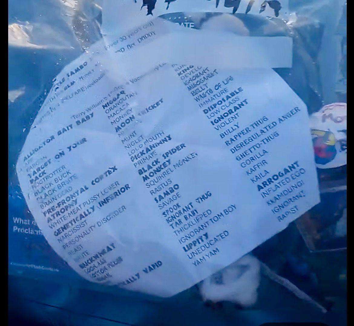 terry-williams-flier-in-bag-042624, Racist doll and noose left on doorstep investigated as hate crime, Local News & Views News & Views 
